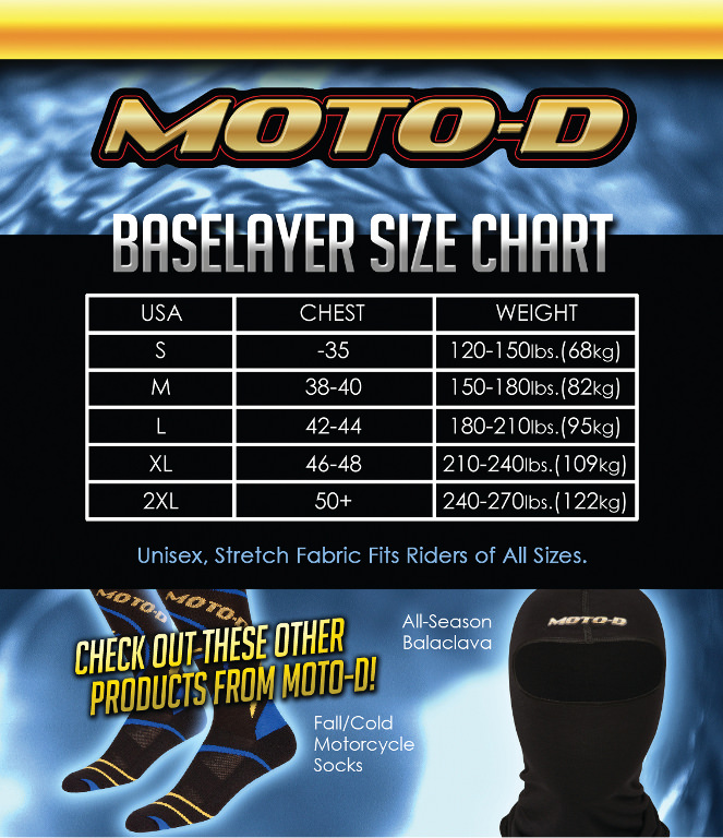 motorcycle undersuit sizing chart