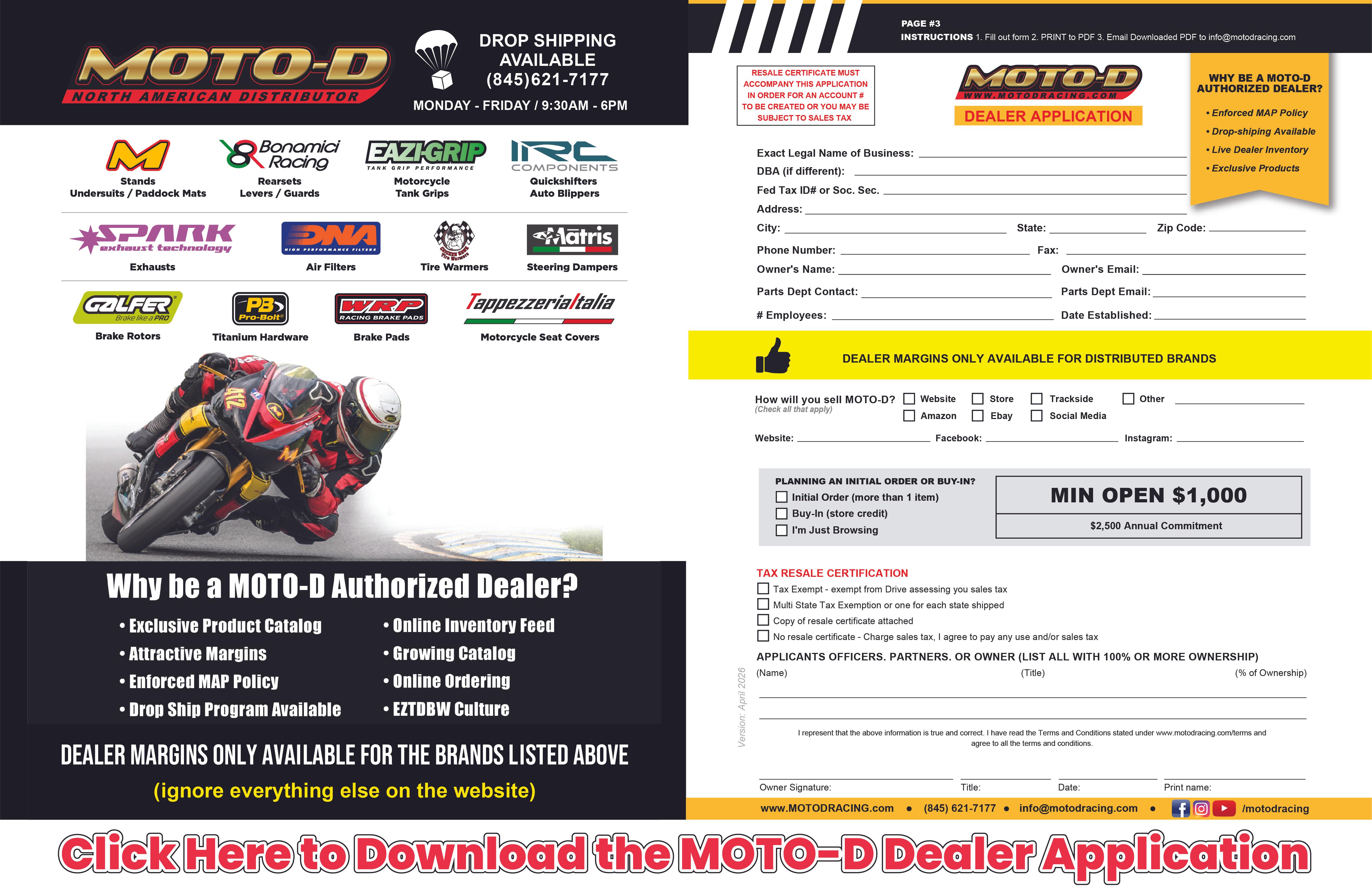 Dealer Application Info: MOTO-D Racing